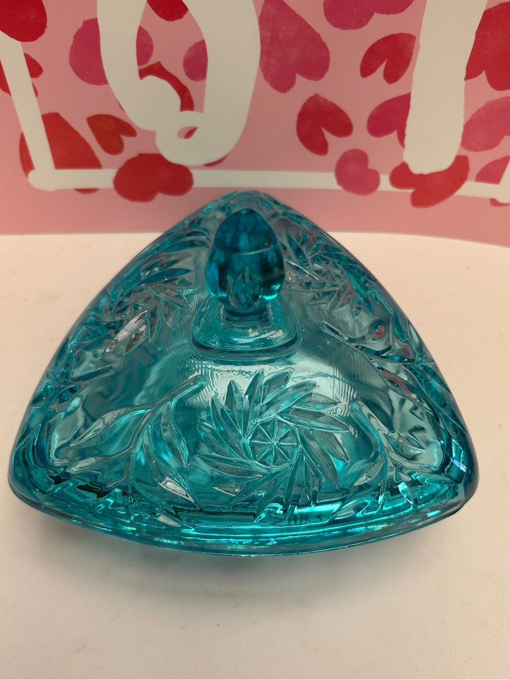 Vintage Hazel atlas  candy dish in capri blue. Pinwheel pattern pressed glass.